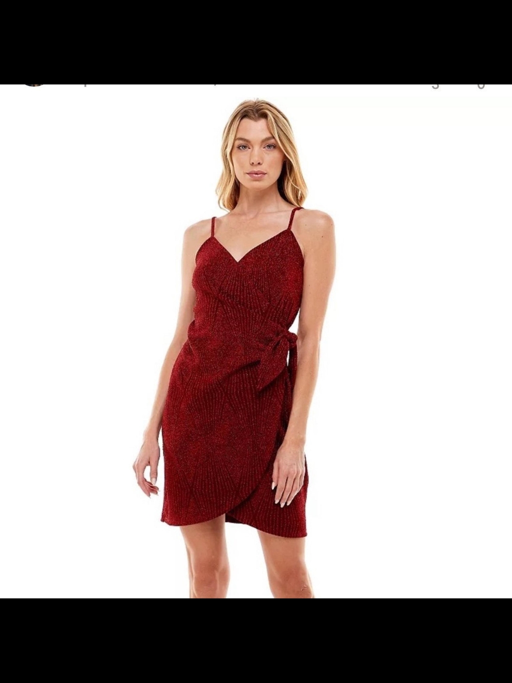 Lily Rose Sparkle Red Spaghetti Strap Wrap-Style Mini Dress